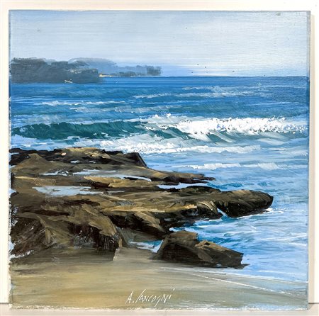 CANCOGNI AGOSTINO, 30 X 30 cm, olio su tavola, "Calafuria (Livorno)"