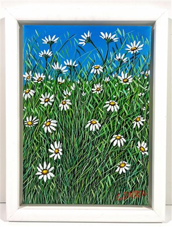 DAUREA GIOVANNI, 25 X 35 cm, ”Cespuglio con margherite bianche", olio su tela...