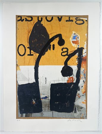 MIMMO ROTELLA, 60 X 80 cm, ”Mirò in Nero" Tecnica: Serigrafia polimaterica su...