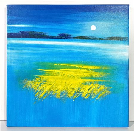 MARIO SOAVE, 50 X 50 cm, ”Nel Blu" olio su tela, titolo e firma a retro