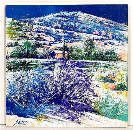 MARIO SOAVE, 30 X 30 cm, ”Notturno”, olio su tavola, titolo e firma a retro,...