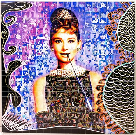 MARIA MURGIA, 50 X 50 cm, ”Omaggio a Audrey Hepburn", fotomosaico digitale su...