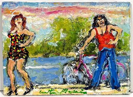 WALTER PIACESI, 13 X 18 cm, ”La Passeggiata" olio su faesite, anno 2014,...