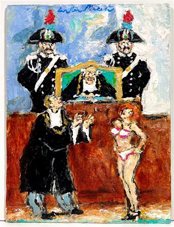 WALTER PIACESI, 24 X 18 cm, ”La Difesa" olio su cartone, anno 2015, opera...