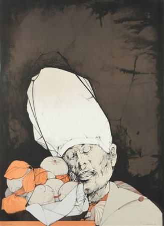 KARL PLATTNER, 70 x 50,5 cm, “Situazione difficile”, 1974, litografia a...