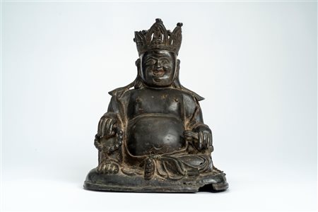 Budai in bronzo con tracce di doratura. Cina, dinastia Ming, secolo XVII