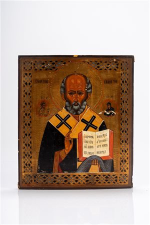 Icona su tavola raffigurante San Nicola Taumaturgo. Russia, secolo XIX