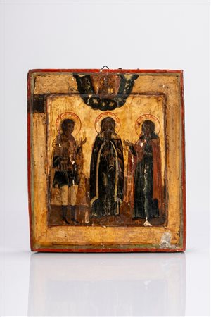 Icona raffigurante tre santi. Russia, XVIII-XIX secolo