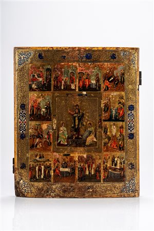 Icona su tavola raffigurante le Dodici Grandi Feste. Russia, XIX secolo