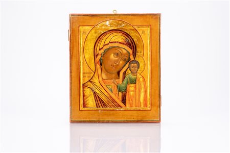 Icona su tavola raffigurante Madonna di Kazan. Russia, secolo XIX
