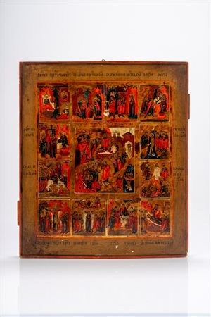 Icona su tavola raffigurante le Dodici Grandi Feste. Russia, fine XIX secolo