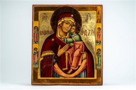 Due icone su tavola raffiguranti la Madre di Dio di Feodorov e le Dodici Grandi Feste. Russia, fine XIX – XX secolo