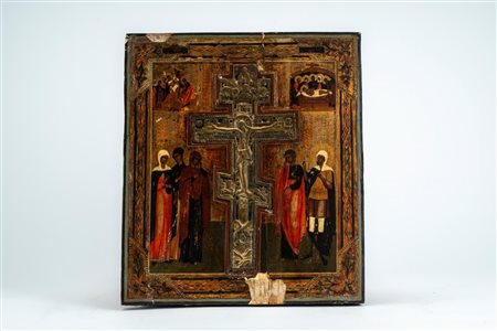 Quattro icone su tavola: una stauroteca, una Madonna di Kazan, una mariana quadripartita e una raffigurante l’apparizione della Vergine a san Pietro a […]