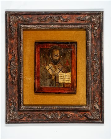 Icona a tempera su tavola raffigurante san Nicola Taumaturgo. Russia, XIX secolo