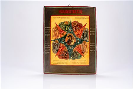 Icona su tavola raffigurante la Madonna del Roveto ardente. Russia, XIX secolo