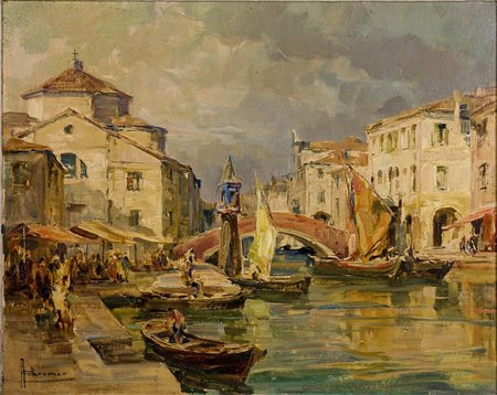 Angelo Brombo (1893-1962) Venezia Olio su tavola cm 40x50 Firma in basso a...