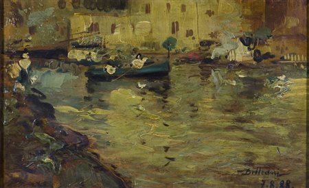 Lorenzo Delleani (1840-1908) Sulla laguna, 1888 Olio su cartone cm 21x33...