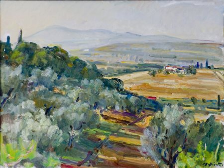 Mario Disertori (1895-1980) Paesaggio senese con Monte Amiata, 1970 Olio su...