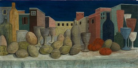 Manolo Borromeo (XX sec.) Senza titolo, 1952 Olio su tavola cm 31x63 Firma e...