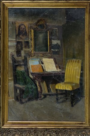 Domenico Induno (1815-1878) Lo studio del pittore, sec. XIX Olio su cartone...