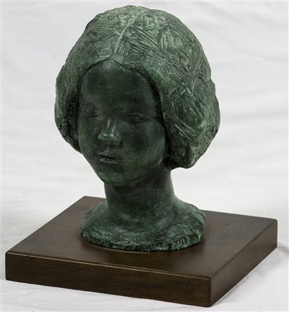 Carlo Conte (1898-1966) Testa di fanciulla Scultura in bronzo cm 30x25x23...