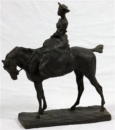 Pavel Petrovitch Trubetzkoy (1866-1938) Amazzone Scultura in bronzo cm...