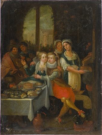 Artista del XVIII° sec. di Scuola Fiamminga () Scena di banchetto, sec. XVIII...