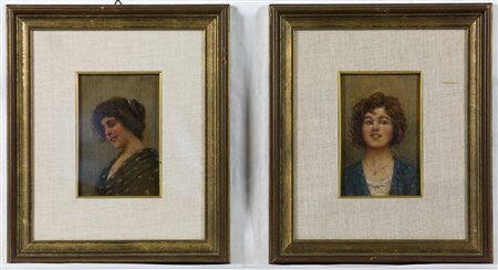 Luigi Pastega (1858-1927) Senza titolo Lotto unico di 2 olii su tavola. cm...