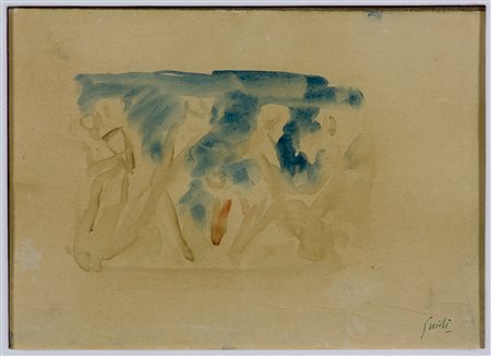 Virgilio Guidi (1891-1984) Figure, 1950 ca Gouache su carta intelata cm....