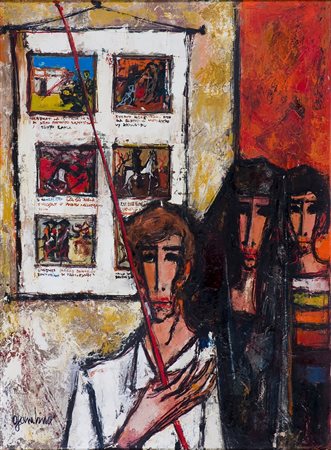 Giuseppe Gambino (1928-1997) Il cantastorie, 1967 Olio su tela cm 83x61 Firma...