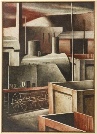 Marcello Scuffi (1948-2021) La sera dei vecchi treni Olio su tela cm 70x50...