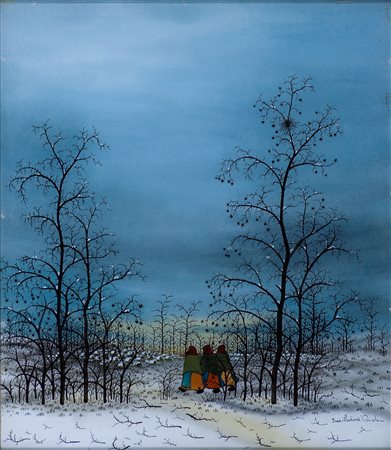 Ivan Lackovic (1932-2004) Inverno Olio su vetro cm 45x39 Firma in basso a...