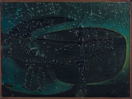 Gianni Dova (1925-1991) Personaggio e uccello, 1951 Smalto su tela cm 30x40...