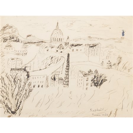 Antonietta Raphael (Kaunas 1895 - Roma 1975) "Paesaggio romano - San Pietro dal Gianicolo"