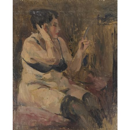 Amleto De Santis (Roma 1908 - Roma 1980) "Nudo di donna con specchio"