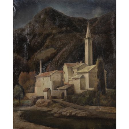 Esodo Pratelli (Lugo 1892 - Milano 1983) "Scorcio di paese"