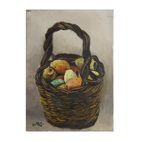 Renato Guttuso (Bagheria 1911 - Roma 1987) "Cestino con fichi d'India"