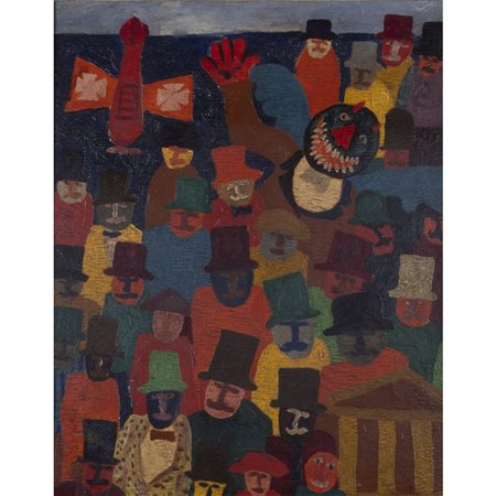 Franz Borghese (Roma 1941 - Roma 2005) "Folla sul mare"