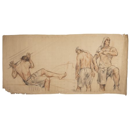 Giuseppe Rivaroli (Cremona 1885 - Roma 1943) "Il lavoro - Genova. Bozzetto per gli affreschi del Ministero della Marina"