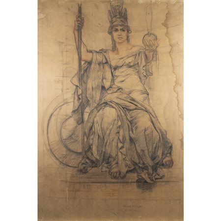 Giuseppe Rivaroli (Cremona 1885 - Roma 1943) "Bozzetto per gli affreschi del Ministero della Marina - Studio per pieghe, la Roma"