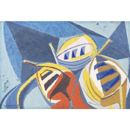 Enrico Prampolini (Modena 1894 - Roma 1956) "Mare e barche"