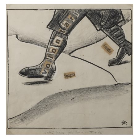 Mario Sironi (Sassari 1885 - Milano 1961) Studio per l'illustrazione "Un atteso passo per il non intervento"