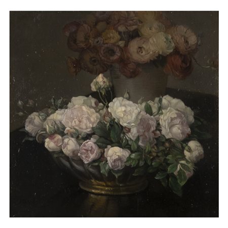 Emilia Zampetti Nava (Camerino 1883 - Roma 1970) "Vaso con peonie e rose bianche"