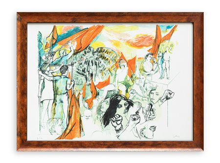RENATO GUTTUSO (1911-1987) - Composizione con bandiere rosse