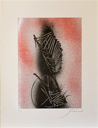 EMILIO SCANAVINO, Senza titolo (Elementi neri su fondo rosso)