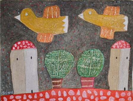 LUIGI DEL SAL, Paesaggio notturno con volo di uccelli