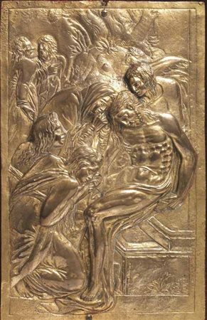 PLACCHETTA, SCUOLA VENETA, FINE SECOLO XVI,a sbalzo in bronzo dorato...