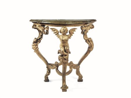 CONSOLE, TOSCANA, INIZI SECOLO XVIIIin legno intagliato e dorato, piano...