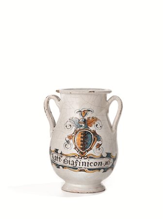 VASO, FAENZA(?), ULTIMO QUARTO DEL SECOLO XVI in maiolica, corpo piriforme...