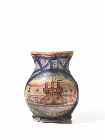 Boccale, Faenza, seconda metà del secolo XVI, in maiolica, corpo ovoidale...